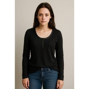 Henley Womens L Black Scoopneck Satin Trim Minimalist Bella Swan Base Layer